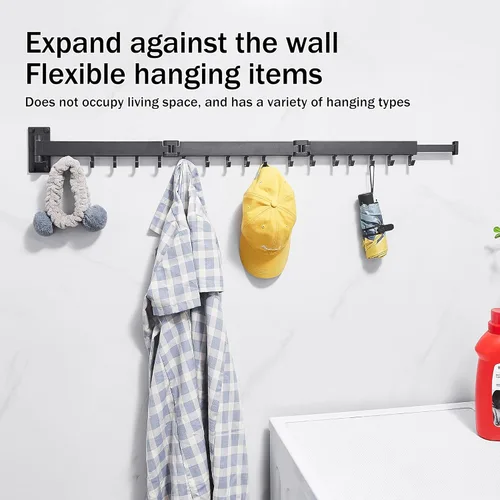 Miniatura 5 de ZdwCyl Tendedero de secado de ropa, montaje en pared, ahorro de espacio, retráctil, plegable (tres pliegues), para balcón, lavandería, baño