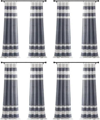 Miniatura 14 de Lush Decor Juego de cortinas de ventana de algodón teñido con hilo de rayas grises (84 x 40 pulgadas)