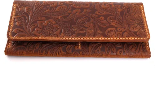Miniatura 7 de Toros Craft Cartera larga hecha a mano para mujer, de cuero de gran capacidad, carteras florales occidentales, funda para teléfono celular, funda