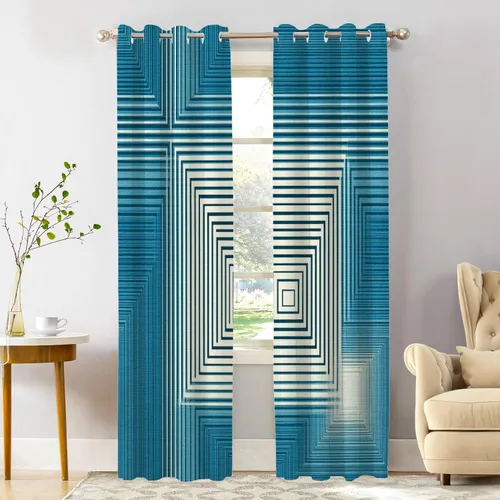 Miniatura 81 de Shrahala Abstract Pattern Geometric Blackout Window Curtains, Concentric Squares Thermal Insulated Curtains Grommet Long Drapes for Bedroom,Living