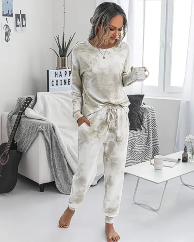 Miniatura 2 de Prettygarden - Conjunto de pijama para mujer, teñido anudado, de dos piezas, pijama con camiseta de manga larga y pantalón largo, con bolsillos