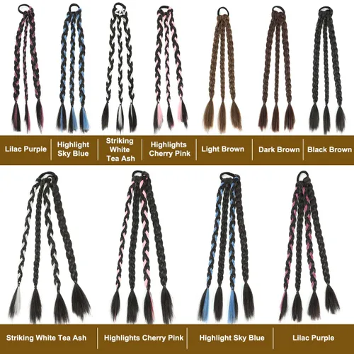 Miniatura 4 de Extensión de cola de caballo trenzada con banda elástica para el cabello, extensión de cabello lacio envolvente, cola de caballo, trenzas de cola