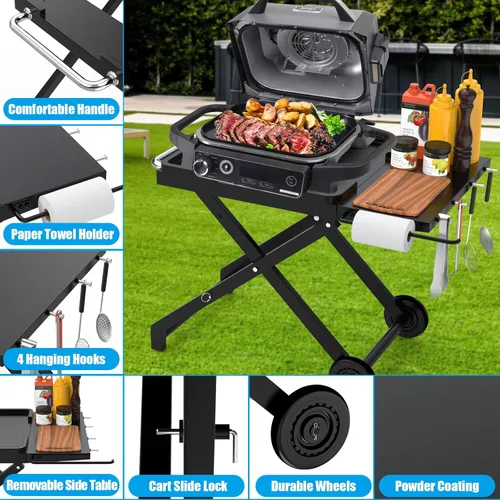 Miniatura 4 de Soporte de parrilla plegable para Ninja Woodfire OG701 OG800 OG900 Series y horno de pizza OG101, carrito de mesa al aire libre con estante lateral