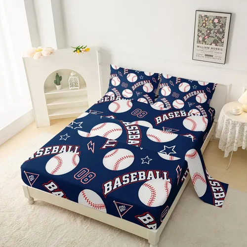 Miniatura 3 de QOOMO Sábanas de béisbol, sábanas deportivas para niños y adolescentes, bolsillo profundo de 16 pulgadas, juego de 4 piezas, tamaño individual