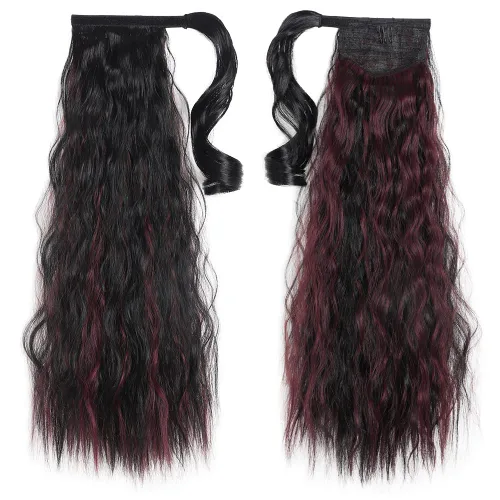 Miniatura 27 de Extensiones de cabello para cola de caballo, extensión de cola de caballo roja de 16 pulgadas, corta, ondulada, rizada, envolvente, cola de caballo