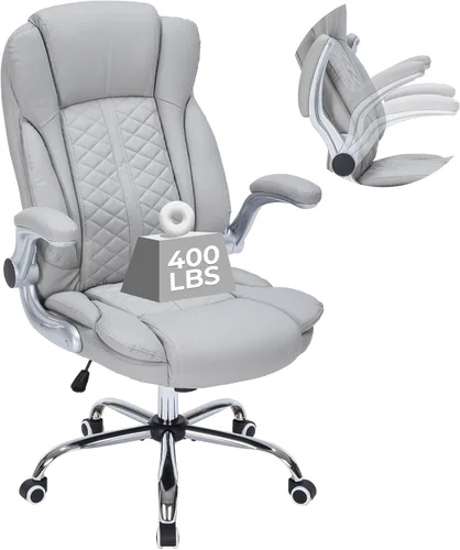 Miniatura 7 de Silla de oficina ejecutiva de 400 libras con reposabrazos abatibles, silla de computadora grande y alta para personas pesadas, silla ergonómica Crema