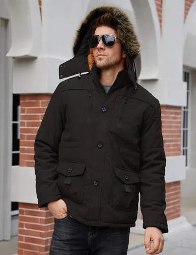 Miniatura 4 de Tanming - Abrigo de invierno para hombre con forro de piel sintética y capucha desmontable
