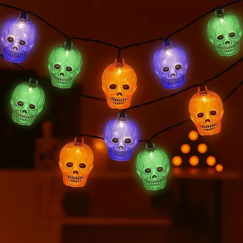 Miniatura 13 de Luces de calabaza de Halloween para exteriores, 10 luces LED de calabaza de 8.5 pies, impermeables, calabazas iluminadas para interiores y Linda