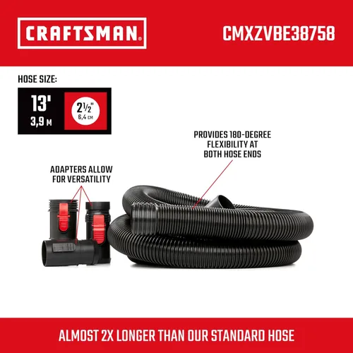 Miniatura 2 de CRAFTSMAN CMXZVBE38758 - Kit de accesorios para manguera de aspiradora seca y húmeda POS-I-LOCK de 2-1/2 pulgadas x 13 pies, manguera de repuesto