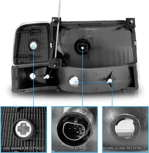 Miniatura 5 de AmeriLite Para Ford F150 F250 F350 Bronco Truck Chrome 1992-1996 Conjunto de faros delanteros de repuesto con juego de lámparas de esquina