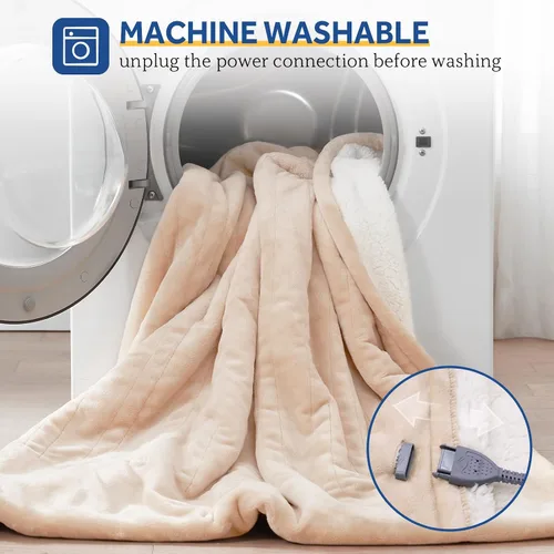 Miniatura 6 de Sealy - Manta eléctrica térmica, manta de franela y sherpa con 6 ajustes de calor y apagado automático de 2-10 horas, calentamiento rápido y Beige