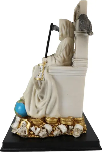 Miniatura 5 de Ebros Túnica blanca Santa Muerte Santa Muerte Hueso Sagrado Madre sentada en el trono con guadaña Estatua Patrón de Protección Sanación Pureza