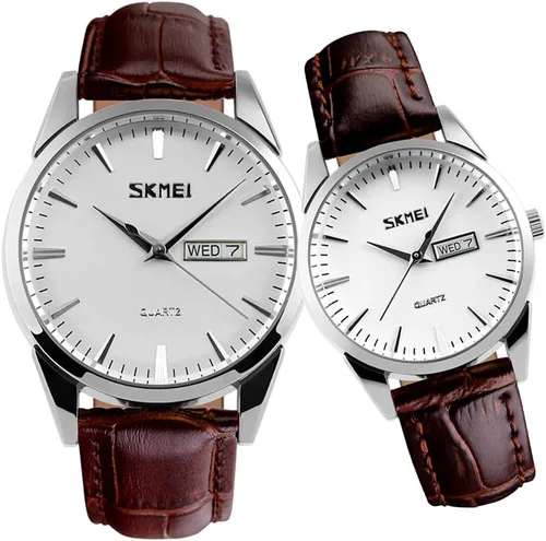 SKMEI Pair Watches for Couples Men and Women His and Hers Watch Set Husband Wife Valentines Matching Wrist Watch Wedding Gifts Waterproof Business