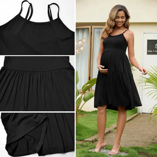 Miniatura 83 de GINKANA Vestido de maternidad sin mangas para mujer, con tirantes ajustables, vestido casual de verano para uso diario o baby shower