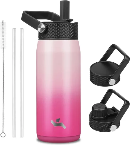 Miniatura 116 de Konokyo - Botella de agua aislada de 18 onzas, botellas deportivas de acero inoxidable con 3 tapas, verde militar