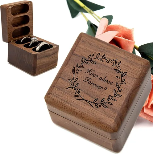 Caja de madera para anillos de 3 anillos, ceremonia de boda, caja de madera grabada, accesorios de boda, cajas de anillos para ceremonia de boda,
