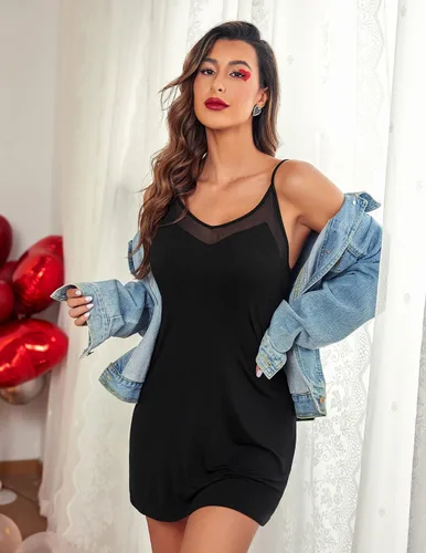 Miniatura 4 de Camisones Ekouaer, sexy, encaje, ropa de dormir sin mangas, suave, lencería cómoda para noche, vestidos de dormir, para mujer