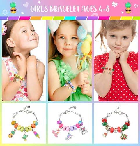 Miniatura 4 de BDBKYWY Kit de fabricación de pulseras con dijes para niñas, suministros de joyería de unicornio para niños, juego de manualidades de bricolaje