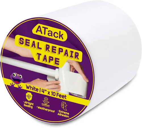 ATack Cinta de parche y sellado impermeable, blanca, 4 pulgadas x 10 pies, cinta de barrera de agua para detener la reparación de fugas en tuberías,