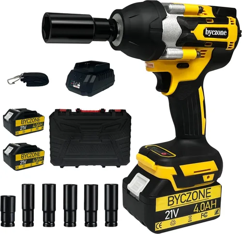 Llave de impacto inalámbrica de 1000 N.m (740 pies-libras), pistola de impacto sin escobillas de alto torque de 1/2 pulgada 21V con 2 baterías de