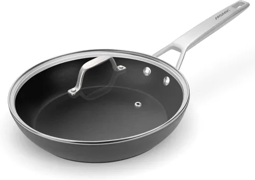 MsMk Sartén de 10 Pulgadas Antiadherente con Tapa, Sartén de Inducción con Tapa, Revestimiento Antiadherente de Titanio y Diamante de EE. UU., para