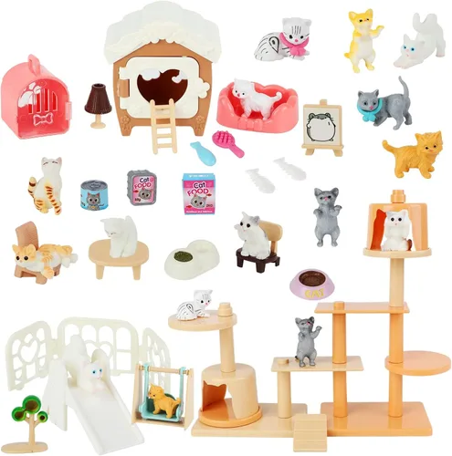 Juego de figuras de gato, paquete de 40 juguetes de simulación para mascotas, figuras realistas de gato, juguetes de plástico para el cuidado del