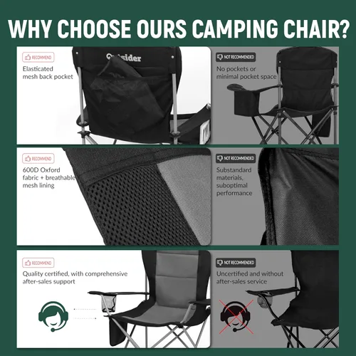 Miniatura 4 de OUTSIDER Silla plegable de camping para adultos resistente – soporta 400 libras, silla portátil para exteriores con soporte para tazas, bolsillo