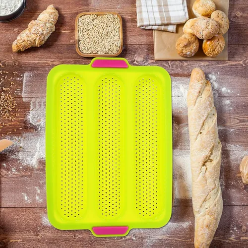 Miniatura 7 de Hemoton Sartén de silicona para baguette, sartén antiadherente para hornear pan francés, verde, 13.6x9.6x0.8 in