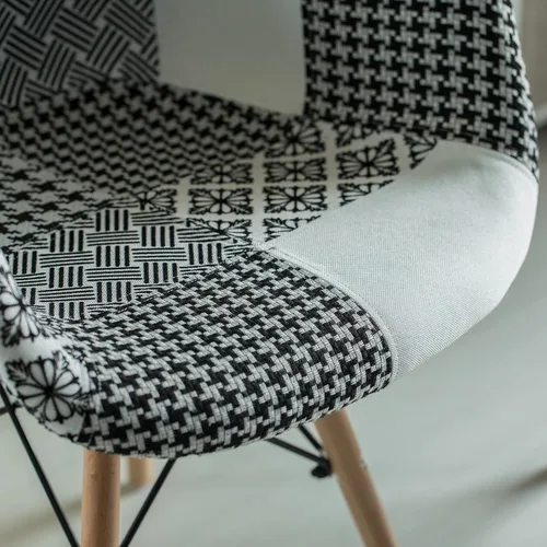 Miniatura 7 de Mid-Century - Juego de 2 sillas de tela moderna con brazos para sala de estar, patas de madera de haya, color blanco y negro
