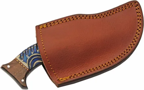 Miniatura 4 de SANZ - Cuchillo de caza de rinoceronte de Damasco de 8 pulgadas, cuchillo de campamento azul con mango de madera, hoja de espiga completa y funda