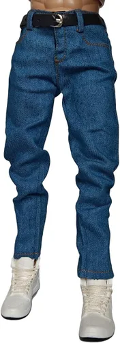 Pantalones de soldado a escala 1/6 Jeans clásicos y modelo de cinturón para cuerpo de figura de acción masculina de 12 '' (azul)