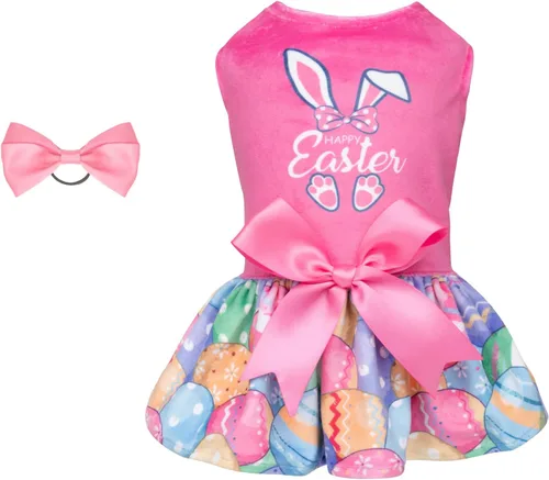 Miniatura 8 de CuteBone - Vestidos de terciopelo para perros del 4 de julio para perros pequeños, mono para mascotas, ropa para niñas, falda de cachorro con lazo