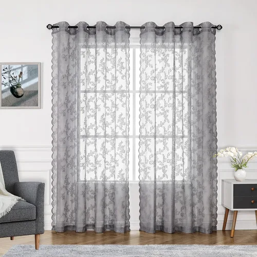 Miniatura 9 de Cortinas traslúcidas de encaje negro de 108 pulgadas para dormitorio, cortinas clásicas con bordado de rosa negra, cortinas traslúcidas de punto