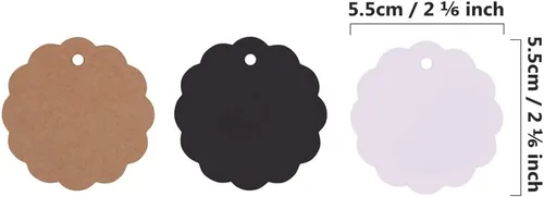 Miniatura 4 de Etiquetas de regalo de papel kraft de 150 quilates con StringTwine negro, blanco, marrón, juego a granel (festoneadas)