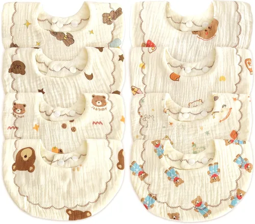 EllieHouse Baberos para bebés para niñas y niños, paquete de 8 baberos de muselina de algodón para niños pequeños