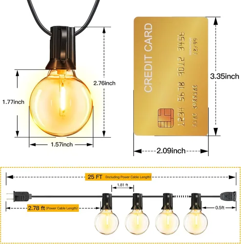 Miniatura 5 de Ollny Cadena de luces para exteriores de 25 pies, impermeable, conectable, inastillable, con 13 Edison + 1 bombilla LED de repuesto enchufable
