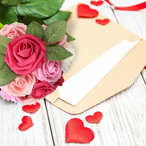 Miniatura 4 de AmyHomie Serie de rosas artificiales de color rojo, 25 unidades, rosas falsas de aspecto real con tallo para ramos de boda, centros de mesa, Seriesa