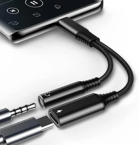 Adaptador y cargador de auriculares USB-C a 0.138 in: 2 en 1 tipo C a 0.138 in adaptador de audio Cable auxiliar para Samsung Glaxy A53 A33 S23 S22