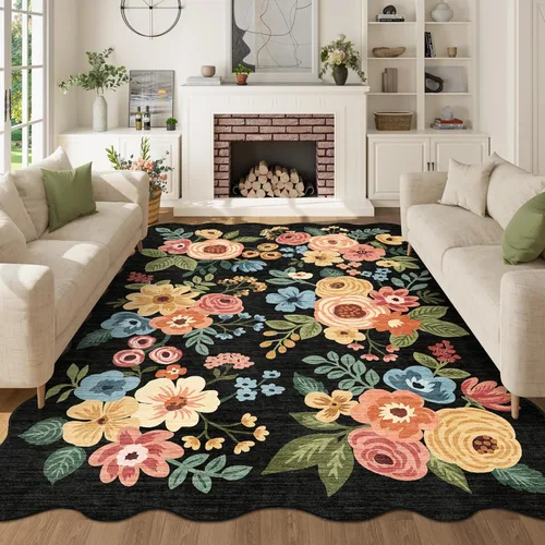 Miniatura 216 de DUKINO Alfombra de área de 6 x 9 pies, alfombra floral para sala de estar, ligera, antideslizante, lavable, alfombra de interior de pelo bajo