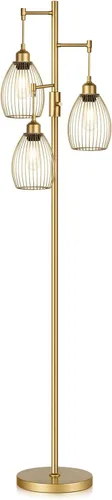 Miniatura 9 de Lámpara de pie regulable, lámparas de pie industriales para sala de estar, lámpara de árbol dorada, lámparas altas con 3 elegantes cabezales