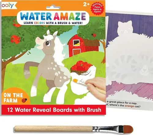Miniatura 8 de Ooly Water Amaze - Incluye 12 tableros de revelación y cepillo, almohadillas reutilizables para niños, libros de colorear para niños pequeños