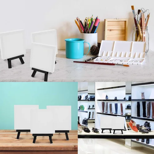 Miniatura 6 de U.S. Art Supply Lienzo estirado de 3 x 3 pulgadas con kit de mini caballete de 5 pulgadas (paquete de 12) - Soporte de mesa de madera negra