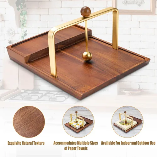 Miniatura 7 de Servilletero de madera con soporte para salero y pimentero, almacenamiento dos en uno para servilletas y botellas de condimentos, soporte