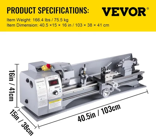Miniatura 7 de VEVOR Torno de metal, Mini máquina de torno de 210x720, Cambio de velocidad variable de 2500 RPM, Mini torno de precisión de 750W, Torno de trabajo