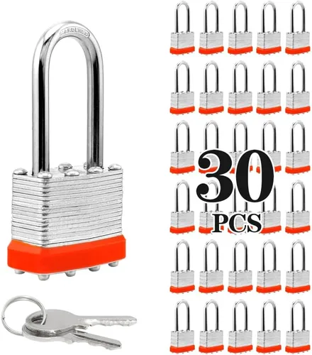 Miniatura 13 de ZonRo Candados de acero laminado con llave, cerraduras iguales con llave, 1-9/16 pulgadas de ancho, candados de grillete largo, paquete de 6, aro