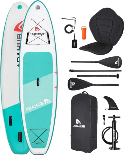 Miniatura 10 de Abahub SUP inflable, ancho 10 pies 6 pulgadas x 31 pulgadas/34 pulgadas iSUP, tabla de remo de pie con remo de kayak de SUP ajustable, para yoga