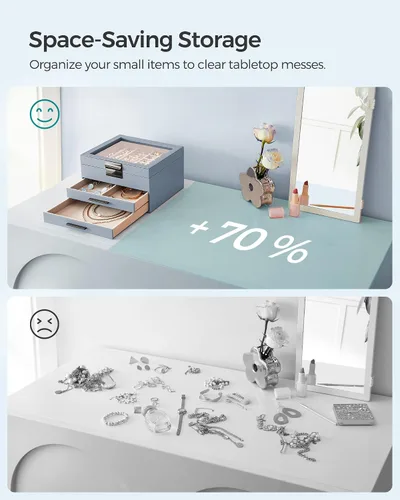 Miniatura 8 de SONGMICS Joyero con tapa de vidrio, organizador de joyas de 3 capas, 2 cajones, para joyas grandes y pequeñas, almacenamiento de joyas