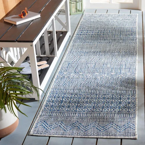 Miniatura 54 de SAFAVIEH Alfombra lavable para exteriores, colección Courtyard de 2.3 x 16 pies, color negro y gris, no desprende pelusa y de fácil limpieza, ideal