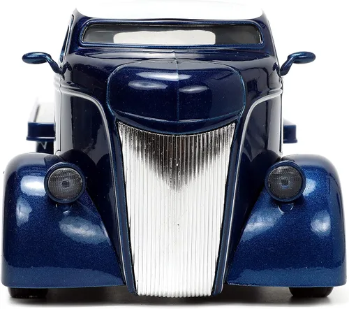 Miniatura 6 de Jada Toys Just Trucks 1:24 1947 Ford COE - Coche de cama plana fundido a presión color azul oscuro/blanco con estante para neumáticos, juguetes