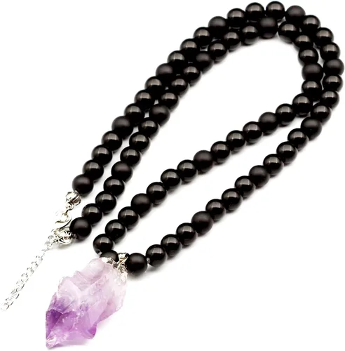 Miniatura 82 de Colgante de turmalina cruda natural, Collar de cuentas de ónix negro genuino, Collar de piedra negra, Collar de piedras preciosas, Cuentas de 0.315